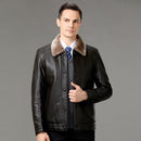 Genuine Leather And Fur One-piece Overcoat With A Lapel Lined With Fleece For Extra Warmth