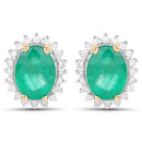 2.66 Carat Genuine Zambian Emerald and White Diamond 14K Yellow Gold Earrings