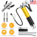 Grease Gun Kit Fit for 14 Oz Grease Tube 7000 PSI High Pressure Pistol Grip Grease Gun with Lock Coupler 11.8Ó Spring Flex Hose Jaw Couplers Sharp Noz