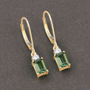 1.28 Carat Genuine Green Tourmaline and White Diamond 14K Yellow Gold Earrings