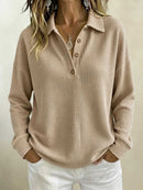 Womens Loose-fitting Long-sleeve Top With A Button-down Collar