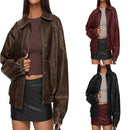 PU Jacket Womens Zip-up Casual Coat Leather Jacket