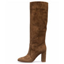 Suede Pleated High Heel Thick Heel Pointed Sleeve Boots