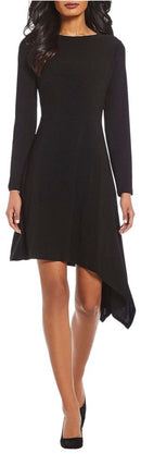 Adrianna Papell Long Sleeve Matte Jersey Dress with Asymmetrical Hemline, SZ 20W
