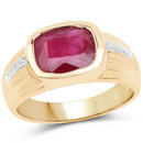 14K Yellow Gold Plated 3.50 Carat Genuine Glass Filled Ruby .925 Sterling Silver Ring