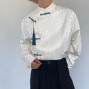 Satin Jacquard Stand-up Collar Long-sleeved Shirt
