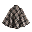 Womens Blended Fabric Plaid Cape Coat