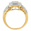 10K Yellow Gold Round and Baguette-Cut Diamond Cluster Ring (1.0 Cttw, I-J Color, SI1-SI2 Clarity) - Size 7