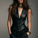 Retro PU Leather Vest V-Neck Sleeveless Top