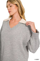 Zenana Dual-look Collared V-neck Sweater