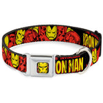 MARVEL COMICS Iron Man Face Full Color Red Yellow Seatbelt Buckle Collar - THE INVINCIBLE IRON MAN Action Poses Black/Red/Yellow