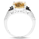 4.65 Carat Genuine Citrine, Champagne Diamond & White Diamond .925 Sterling Silver Ring