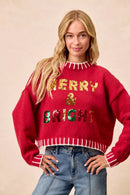 BiBi Christmas Theme Sequin Lattering Sweater