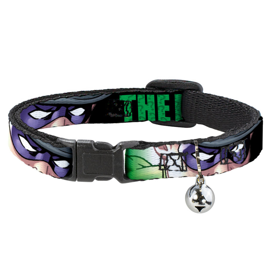 Cat Collar Breakaway - THE RIDDLER Face CLOSE-UP Black Green