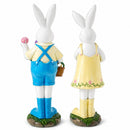 Set of 2 Resin Spring Bunnies With Eggs Figurine Centerpiece Display 12 Inches Tall