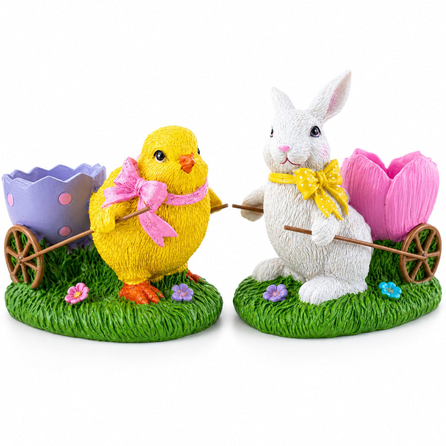 Set of 2 Easter Bunny and Chick Figurine Set - 5