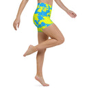 Yellow and Blue Paint Splatter Rave Ready Yoga Shorts w/ Inside Pocket