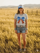 Americana Patriotic Bow Sequin Patch Tee