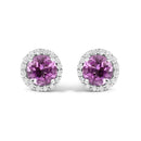 10K White Gold Purple Amethyst and 3/8 Cttw Diamond Halo Jewelry Set (Earrings, Pendant & Ring)