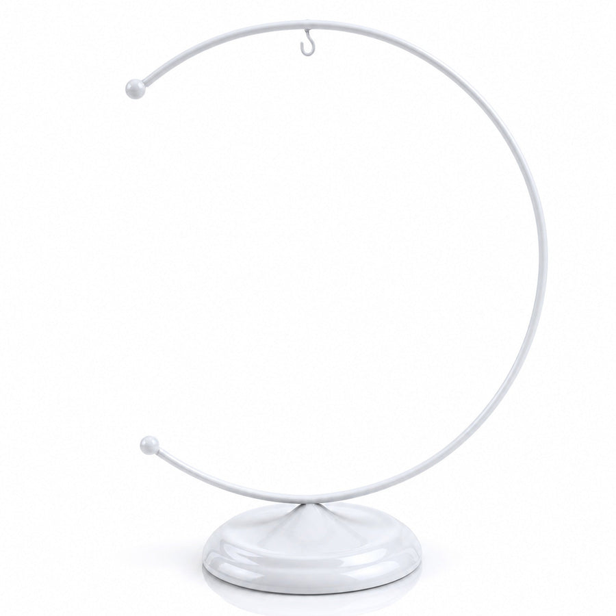 Crescent Moon White Painted Metal Ornament Display Stand 8.8 Inches