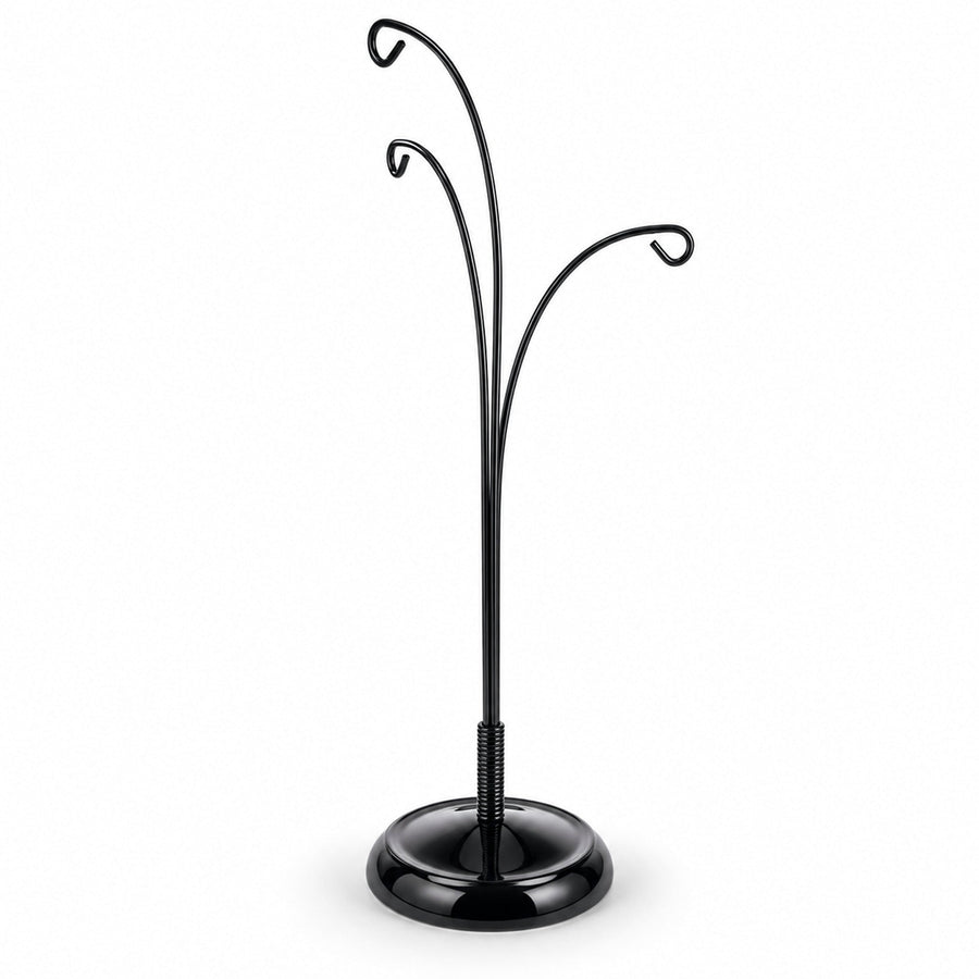 3-Arm Botanical Style Black Painted Metal Ornament Display Stand 12 Inches