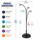 3-Arm Botanical Style Black Painted Metal Ornament Display Stand 12 Inches