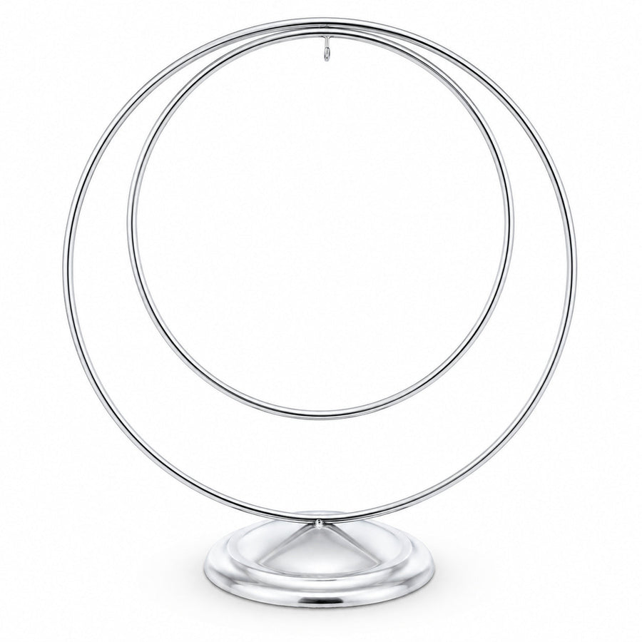 Contemporary Double Circle Silver Metal Ornament Display Stand 8.2 Inches