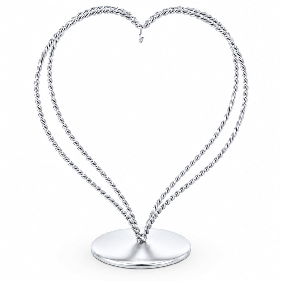 Double Wire Heart Twisted Silver Metal Ornament Display Stand 7.8 Inches (Poland)