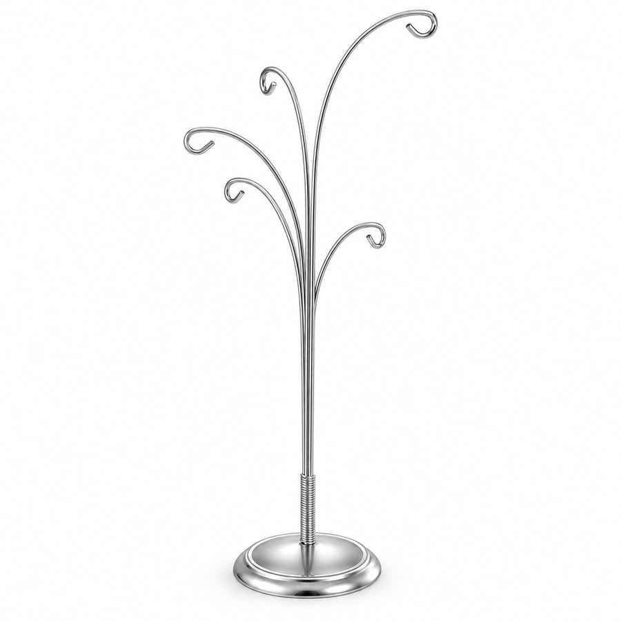 5-Arm Scroll Tree Branches Silver Metal Ornament Display Stand 14.5 Inches