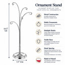5-Arm Scroll Tree Branches Silver Metal Ornament Display Stand 14.5 Inches
