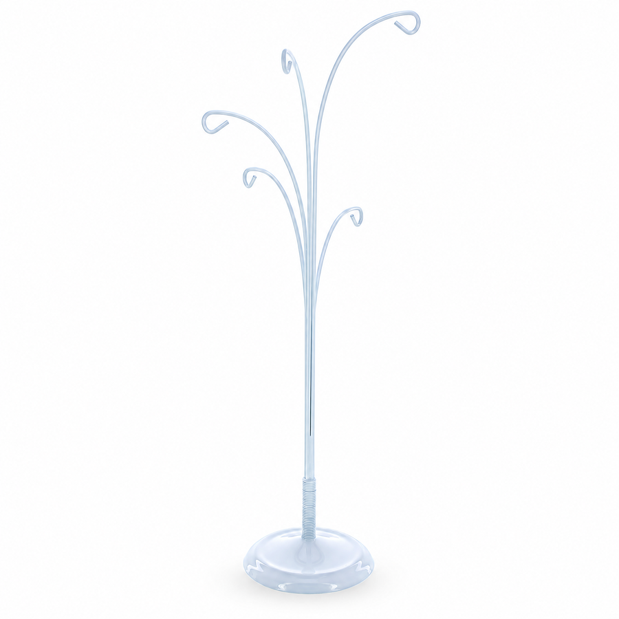 5-Arm Scroll Tree Branches White Painted Metal Ornament Display Stand 14.5 Inches