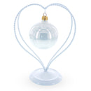 Double Wire Heart Twisted White Paint Metal Ornament Display Stand 7.8 Inches (Poland)