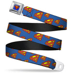 Superman Full Color Blue Seatbelt Belt - Super Shield Diagonal Royal Blue/Red Webbing