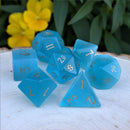 Aqua Blue Cat's Eye Stone Dice Set