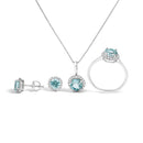 10K White Gold Purple Amethyst and 3/8 Cttw Diamond Halo Jewelry Set (Earrings, Pendant & Ring)