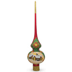 Snow Covered Winter Village on Red Mouth Blown Glass Christmas Tree Topper 11 Inches
