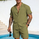 Solid-color Lapel Shirt Casual Suit For Men