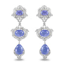 7.73 Carat Genuine Tanzanite and White Topaz .925 Sterling Silver Earrings