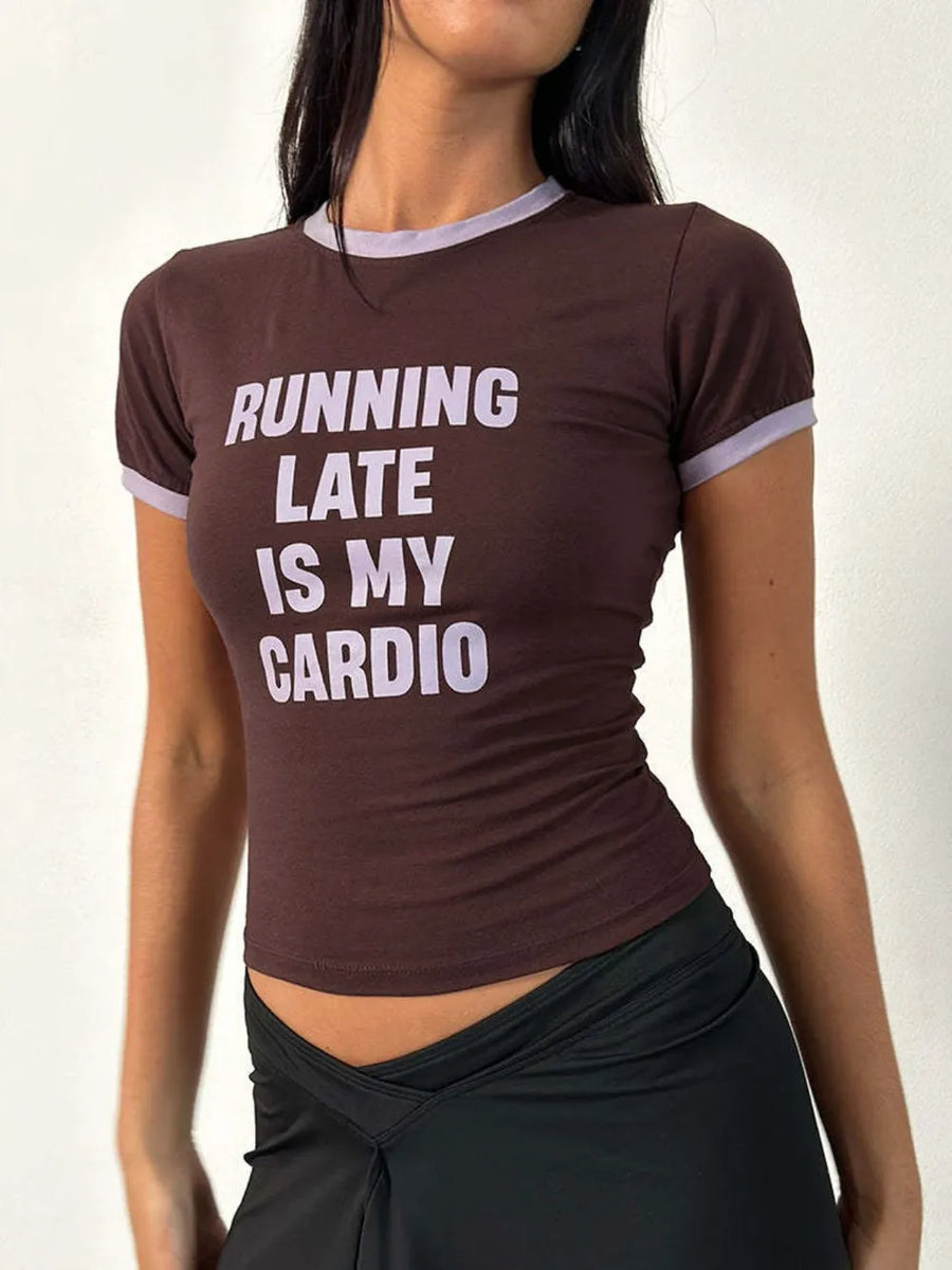 Letter Graphic Round Neck Short Sleeve T-Shirt