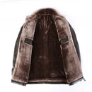 Genuine Leather And Fur One-piece Overcoat With A Lapel Lined With Fleece For Extra Warmth