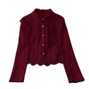 Hollow-out Suit-collar Long-sleeve Single-breasted Casual Lace-patchwork Blouse