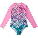 Children's Mermaid Scale One-Piece Swimsuit with Long Sleeves