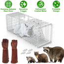 Humane Cat Trap Cage With Gloves Catch Release Live Animal Rodent Cage Collapsible Galvanized Wire for Raccoons Beavers Groundhogs Foxes Armadillos