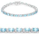 8.84 Carat Genuine Blue Zircon and Topaz White .925 Sterling Silver Bracelet