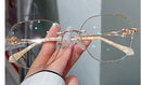 Champagne Gold Frameless Polygon Anti-blue Light Women's Reading Glasses