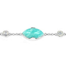 29.70 Carat Genuine Amazonite and White Agate .925 Sterling Silver Bracelet