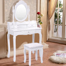 Vanity Table Set with Cushioned Stool with 360¬∞ Rotating Oval Mirror and Three Drawers-White