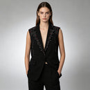 Womens Diamond-Embellished Vest Coat