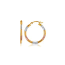 10k Tri-Color Gold Classic Hoop Earrings with Diamond Cut Details