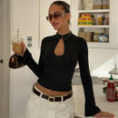 Womens French-style Hollow-out Solid-color Long-sleeve Top